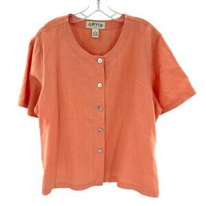 Orvis linen women’s mother of pearl buttons oversized blouse